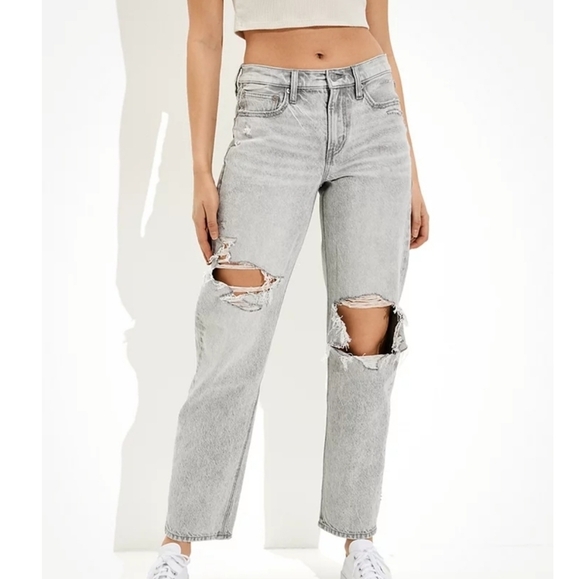 American Eagle Ripped '90s Straight Jean  haze grey size 4 - Picture 1 of 13